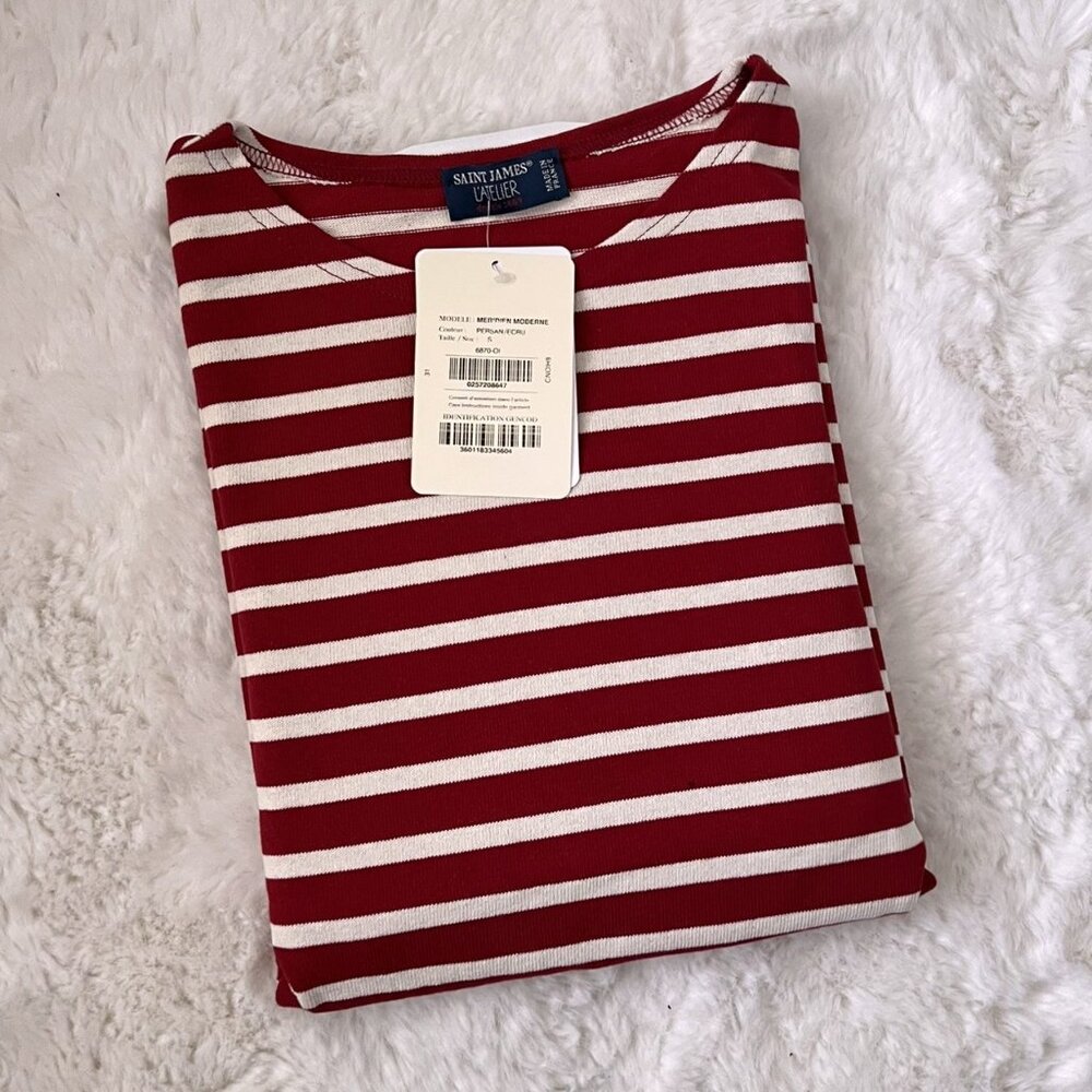 NWT - Saint James Meridien Unisex Stripe T-shirts - Persan/Ecru⚓ - Picture 4 of 4